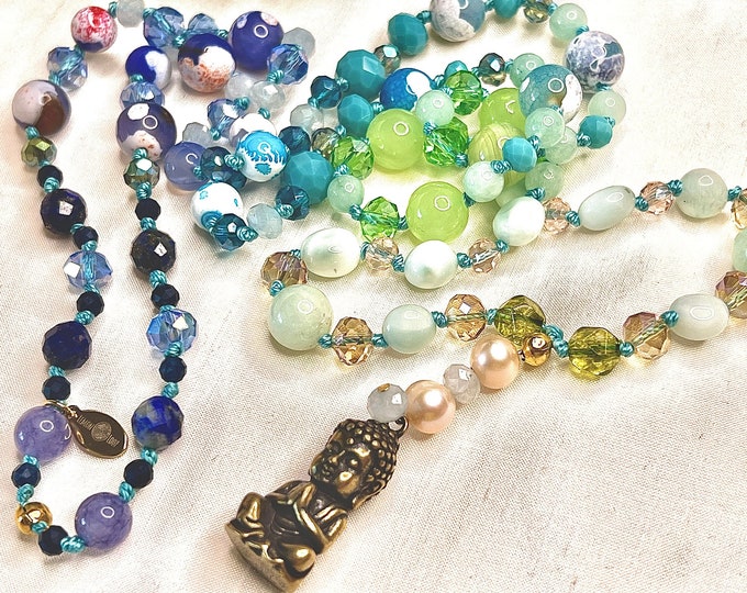 Pearl necklace semi-precious stone necklace Mala "HAPPY BUDDHA" 53 cm