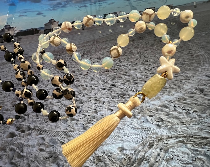Semi-precious stone necklace Mala pearl necklace VANILLA STAR, 60 cm