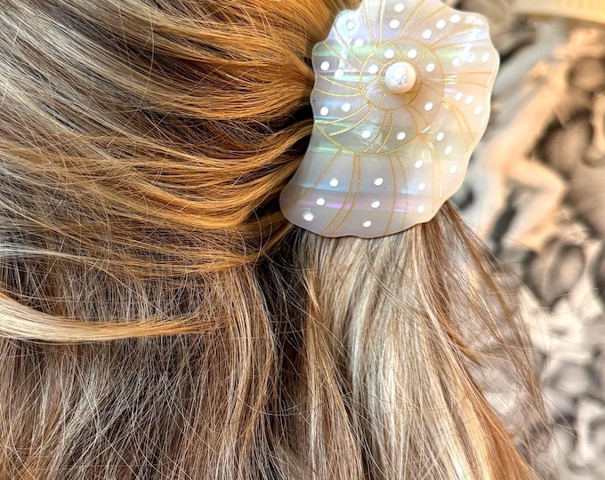 Hair clip with real pearl, clamp clip mother of pearl shell