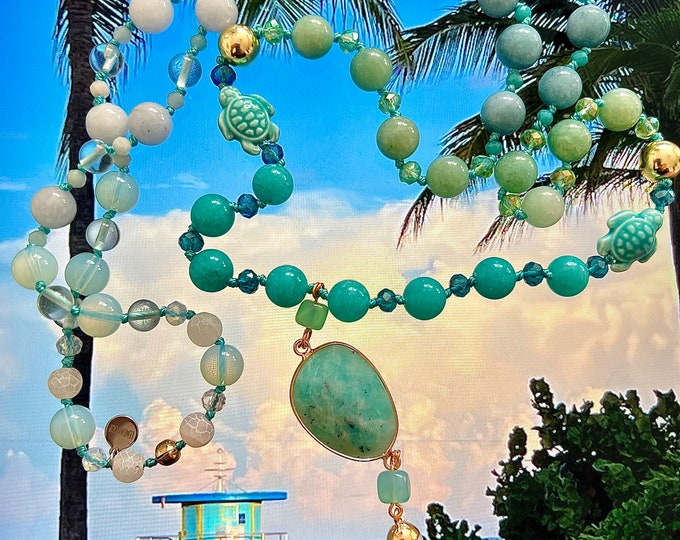 Semi-precious stone mala necklace pearl necklace TURTLE BUBBLES