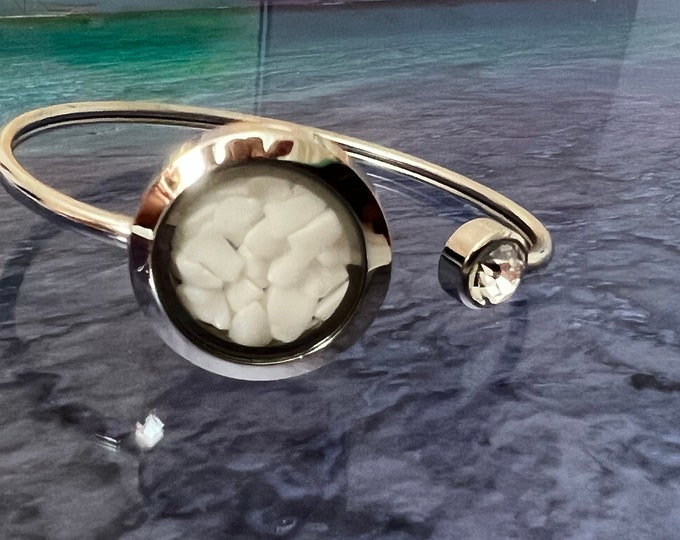 HEALING STONE BANGLE | Rustic Jewelry | White Jasper Jewelry | White Jasper Healing Stone Bracelet With Magnetic Window Closure