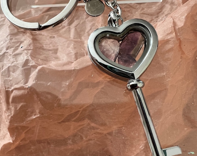 Keychain • Bag pendant with floating healing semi-precious stones Amethyst magnetic window clasp…• Purple Magic •