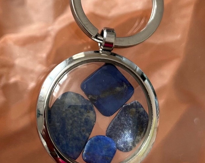 Keychain • Bag charm with floating healing semi-precious stones. Lapis lazuli …• Sparkles in Blue •