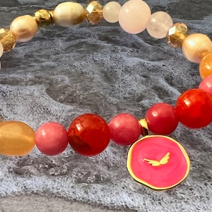 Pearl bracelet, semi-precious stones & freshwater pearls, agate, rose quartz …• AngleWings •