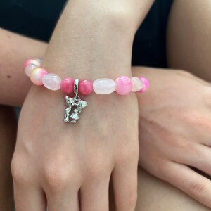 Pearl bracelet, semi-precious stones ..agate, freshwater pearl, 925 silver pendant ... • FlamingoLove•