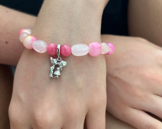 Pearl bracelet, semi-precious stones ..agate, freshwater pearl, 925 silver pendant ... • FlamingoLove•