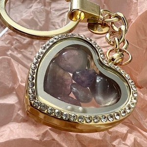 AMETHYST KEYCHAIN | Gemstone Keyring | Chic Accessory | Floating Healing Amethyst Stones Key Charm With Magnetic Window Closure