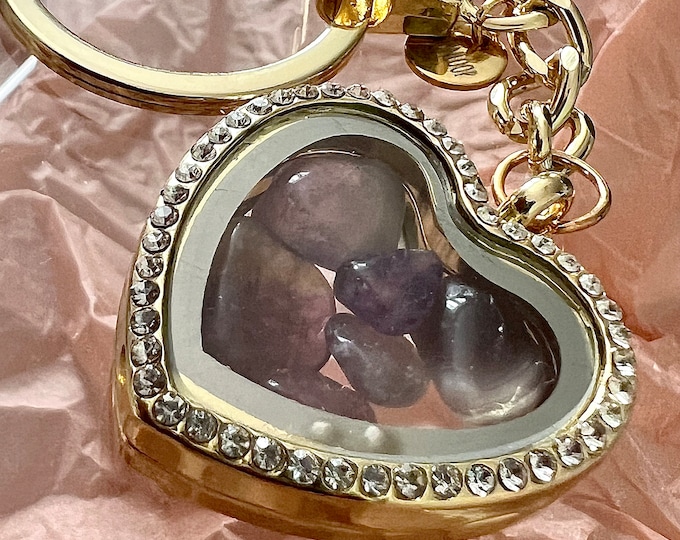 AMETHYST KEYCHAIN | Gemstone Keyring | Chic Accessory | Floating Healing Amethyst Stones Key Charm With Magnetic Window Closure