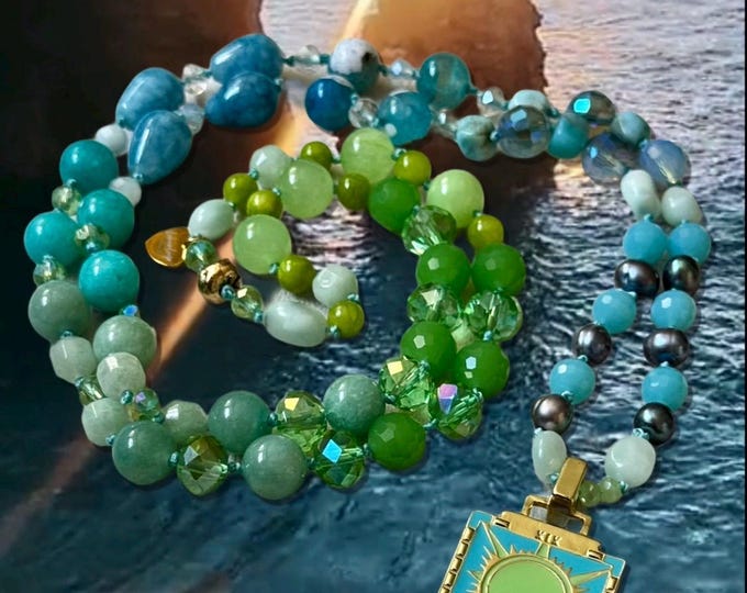 Agate, jade, freshwater pearl necklace unique "SUN & Earth"