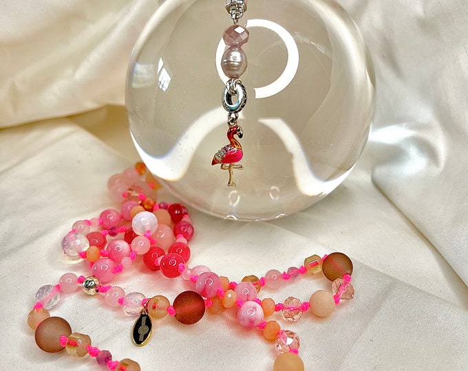 Pearl necklace semi-precious stones 925 silver flamingo 61 cm "FLAMINGO TIME"