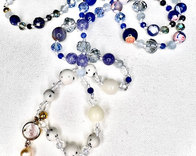 Semi-precious stone necklace pearl necklace freshwater pearl "MIDNIGHTGlOW ELEFANT" 51 cm