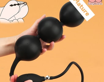 Inflatable Butt Plug, Silicone Anal Plug with Manual Pump, Inflatable Anal Beads, Soft Butt Plug, Expansion Anal Sex Toy, BDSM Toy, mature