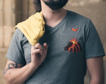 Hand Embroidered T-Shirt - Volcano Pattern