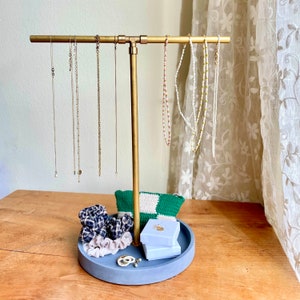 Jewelry Stand, Minimalist Jewelry Holder Necklace Stand Jewelry Organizer Holder T-Stand Chain Storage Brass Concrete