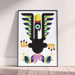 Try Kinda Peacock Fly Illustration,  Digital Download in Bold Creative Minimalism Style, Geometric Animal Art Prints