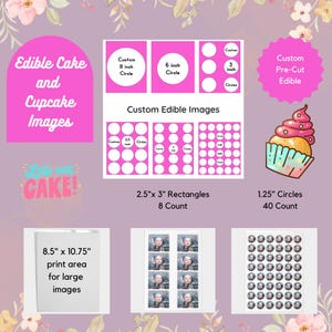 Custom Edible Images for Cakes and Cupcakes - Pre-cut Circles and Sheets - Personalized Photo Cake Toppers - Frosting Paper