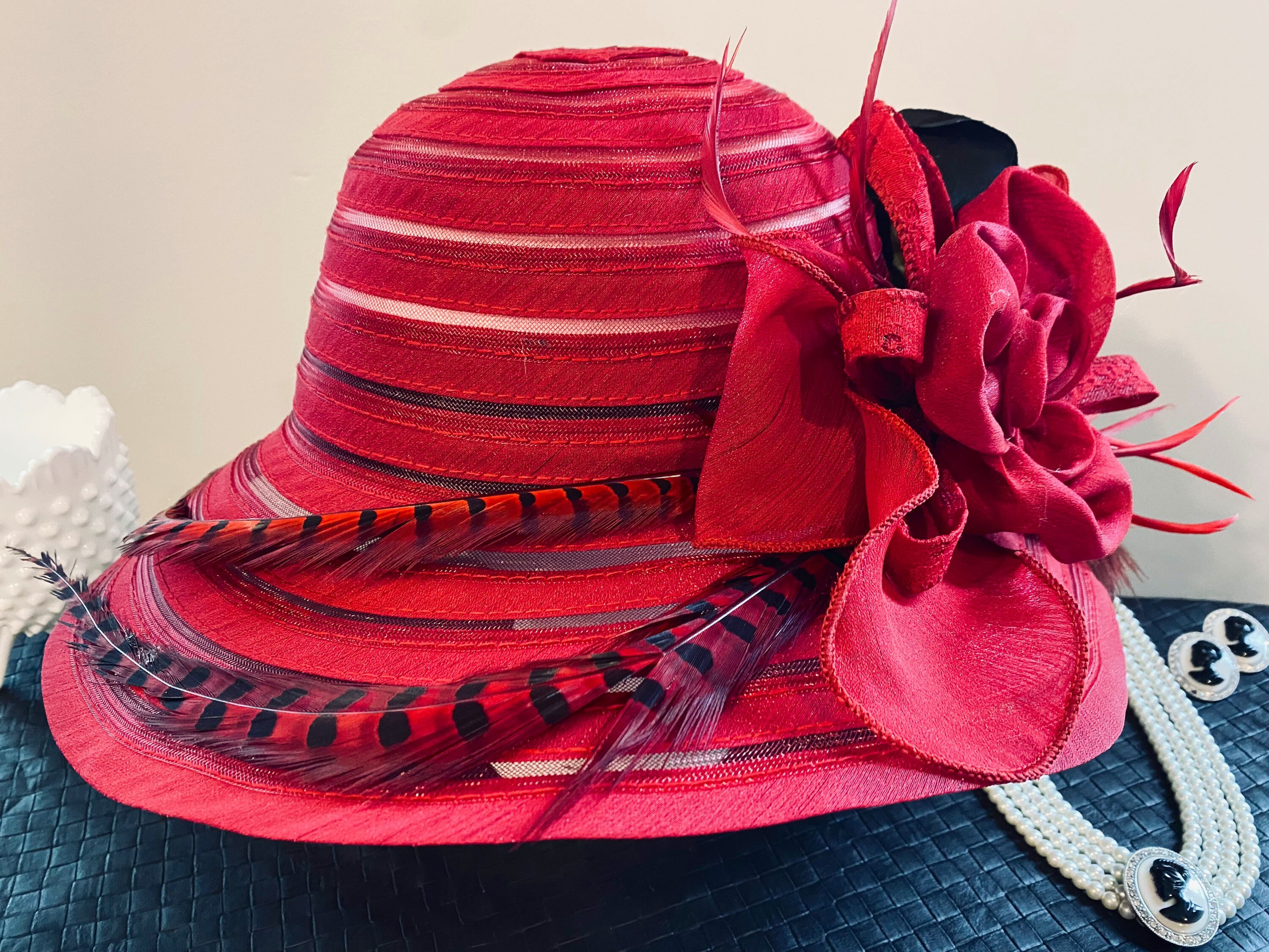 Kentucky Derby Hat, Wedding Hat, Red Hat, Church Hat, Sun Hat, Women's Sun Hat, Wide Brim, Lady Danbury, image size:3000x2250