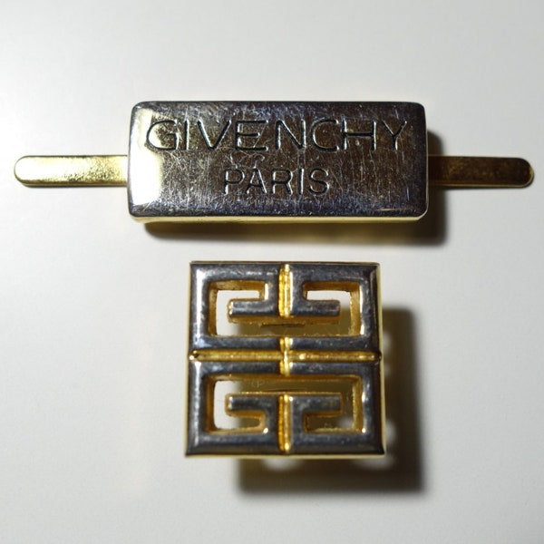 Vintage Debossed Givenchy Paris & Givenchy Logo Replacement Gold Metal Bendable Back Embellishments