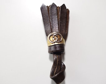 Vintage Gucci Replacement Brown Leather & Gold Metal Footwear Tassel Charm