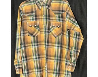 Vintage Dee Cee Rangers Plaid Gold Pearl Snap Cowboy Western Shirt Men's USA