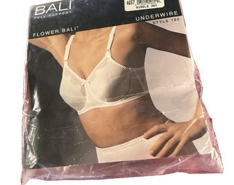 Vintage 1980s BALI Underwire Flower Bra White 36C Full Support Style 180 NEW