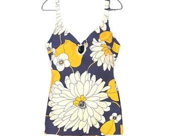Maillot de bain une pièce groovy vintage floral lumineux Mod Catalina des années 60 36