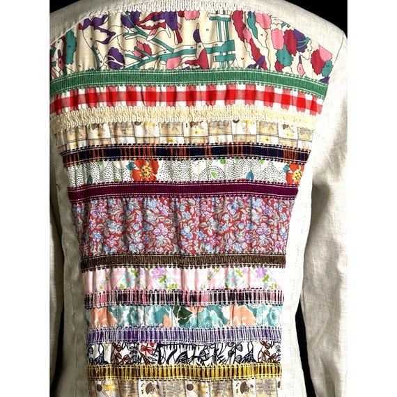 Vtg 70s Patchwork Button Down Shirt Colorful Pint… - image 9