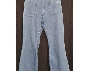 Vintage 80-talsdungarees, amerikanska flottan, utsvängda sjömansjeans, 31 x 29, 1980-talet