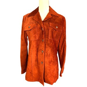 Vintage Bushwacker Rostbraun Retro Mod Wildlederjacke mit Druckknopfverschluss Größe S