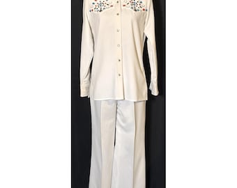 Vintage Sir James 60s 70s Polyester Pant Suit Dagger Flare Disco Mod Rockabilly