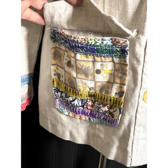 Vtg 70s Patchwork Button Down Shirt Colorful Pint… - image 5