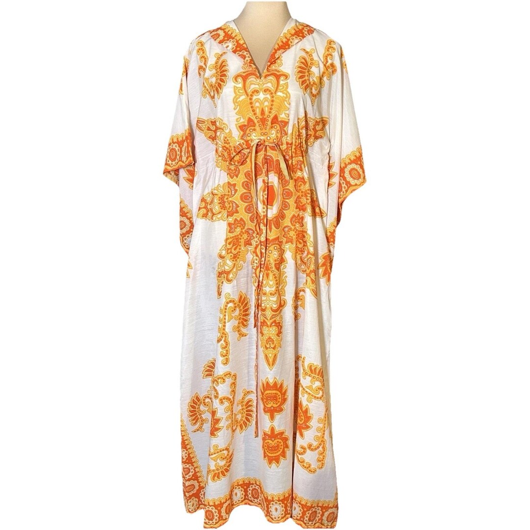 1970s Vtg Hawaiian Psychedelic Kimono Sleeve Caftan Adjustable Waist ...