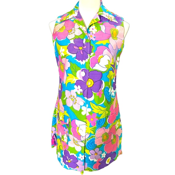 Vintage 60s/70s Mod Psychedelic Day Go Flower Power Shirt Tunic