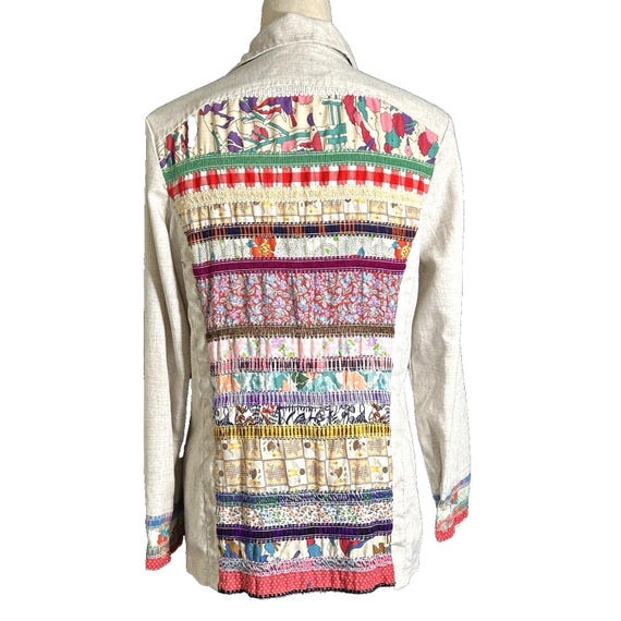 Vtg 70s Patchwork Button Down Shirt Colorful Pint… - image 1