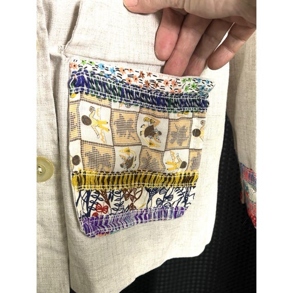 Vtg 70s Patchwork Button Down Shirt Colorful Pint… - image 6