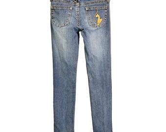 Vintage Baby Phat Y2K Gestickte Katzen Jeans Größe 7 Lässiger Damen Denim