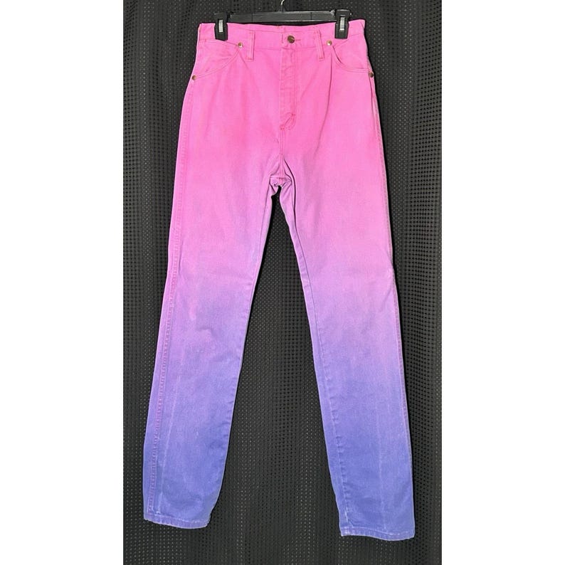 Vtg 80s Wrangler Jeans Purple Denim Cowgirl Cut Sz 11x34 (28x32) USA Made RARE image 1