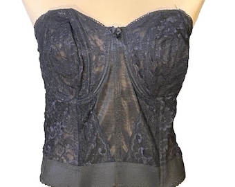 Bustier Diosa para mujer 44B Negro Encaje Transparente Vintage 90s Goth Rock Whimsigoth