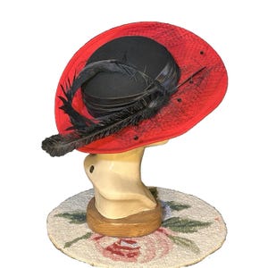 Vintage Georgi Sapphire Blue Straw Raffia Wide Brim Bow Accent Boater Derby Hat Georgi main image 3