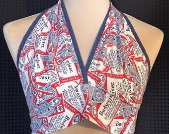 Vintage jaren '70 '80 Budweiser King Of Beers halstershirt met volledige print