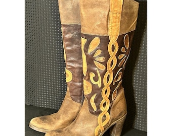 Botas vaqueras bohemias vintage desgastadas Lei&Lei para mujer, color marrón, talla 38/7.5-8