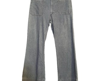 Salopette vintage anni '80, modello marinaio US Navy, jeans a zampa d'elefante, taglia 31 x 31, 1986