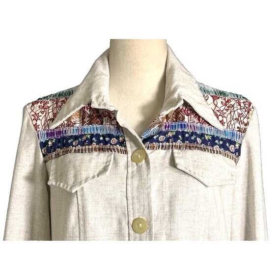 Vtg 70s Patchwork Button Down Shirt Colorful Pint… - image 3