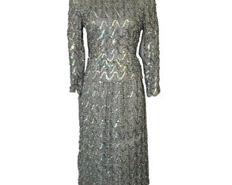 Conjunto de cóctel de lentejuelas estilo años 90, Y2K, top y falda, talla 12, estilo retro glamuroso.