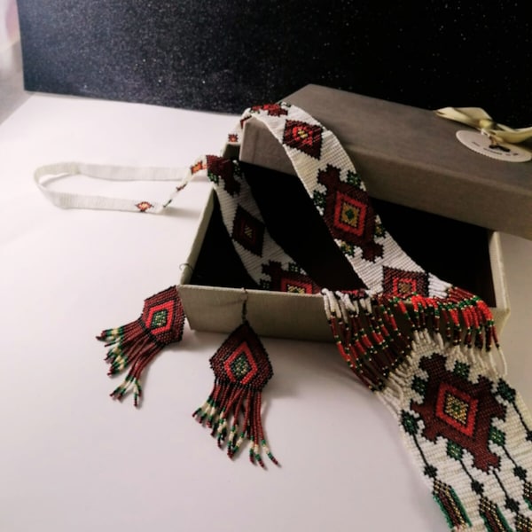 Ukainian Sylanca Seed Bead Étnico para joyería de mujer, Boho Wedd-ng Tradational Collar de gargantilla ucraniana, Regalo accesorio de mujer elegante para ella