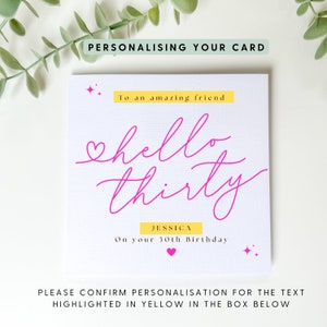 Personalised 30th Birthday Card for Her, Hello Thirty Birthday Card ...