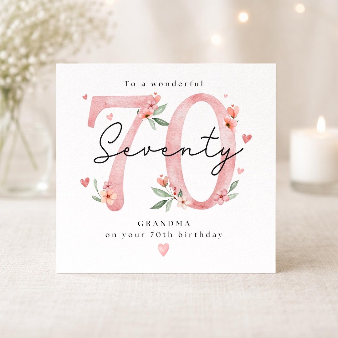 Personalised 70th Birthday Card, Floral Watercolor Design, 70th Card ...