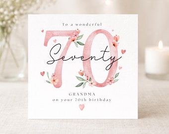 Personalised 70th Birthday Card, Floral Watercolor Design, 70th