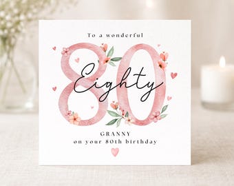 Personalised Floral 80th Birthday Card for Mum, Grandma, Aunt, Nana, Granny, Great Grandma - Eighty Birthday Card for Her