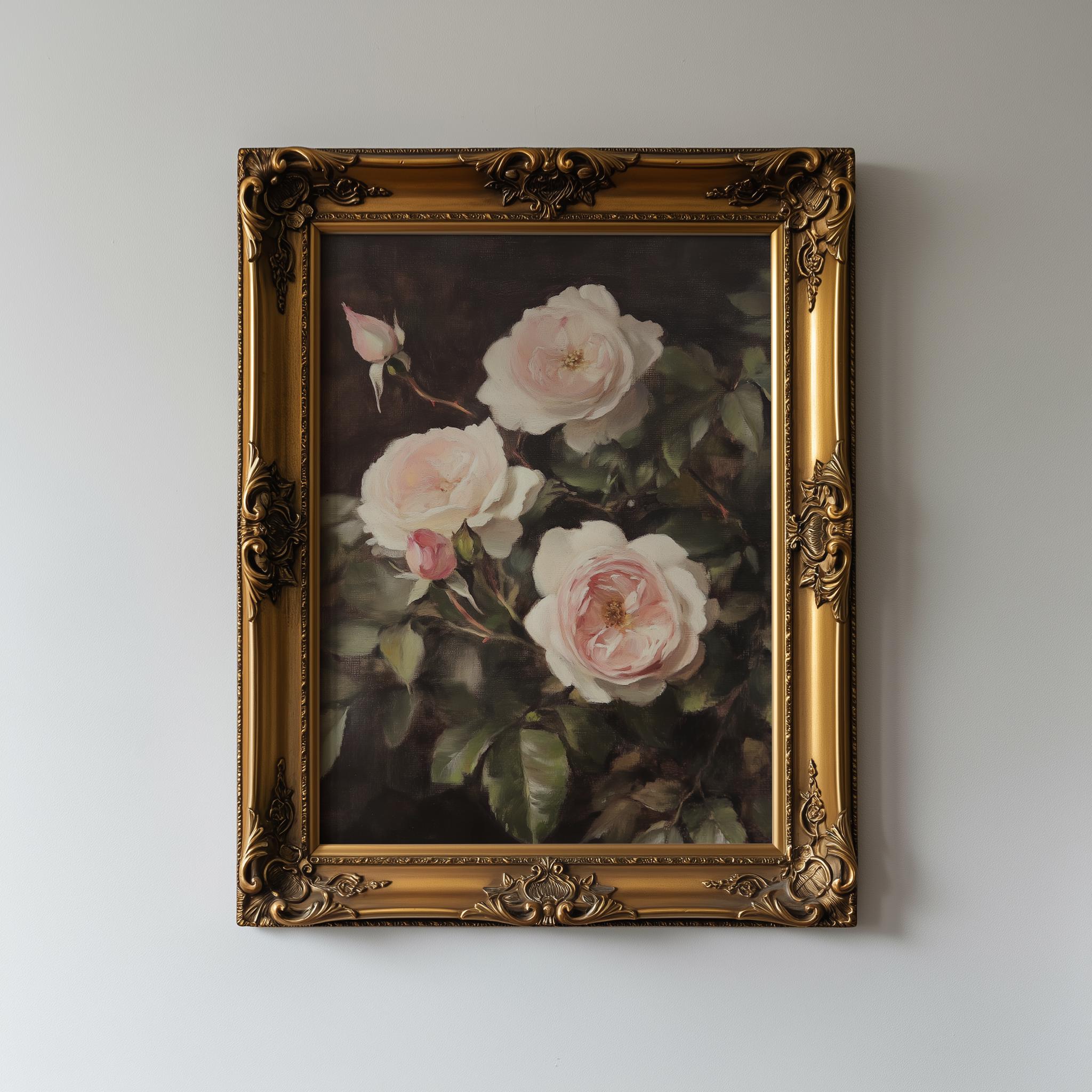 Printable Romantic Pink Damask Roses - Vintage Floral Botanical Art ...
